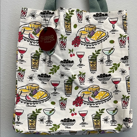 Harper Reusable Canvas Tote 🧀🍹🍒🫒🍸 - Picture 1 of 6